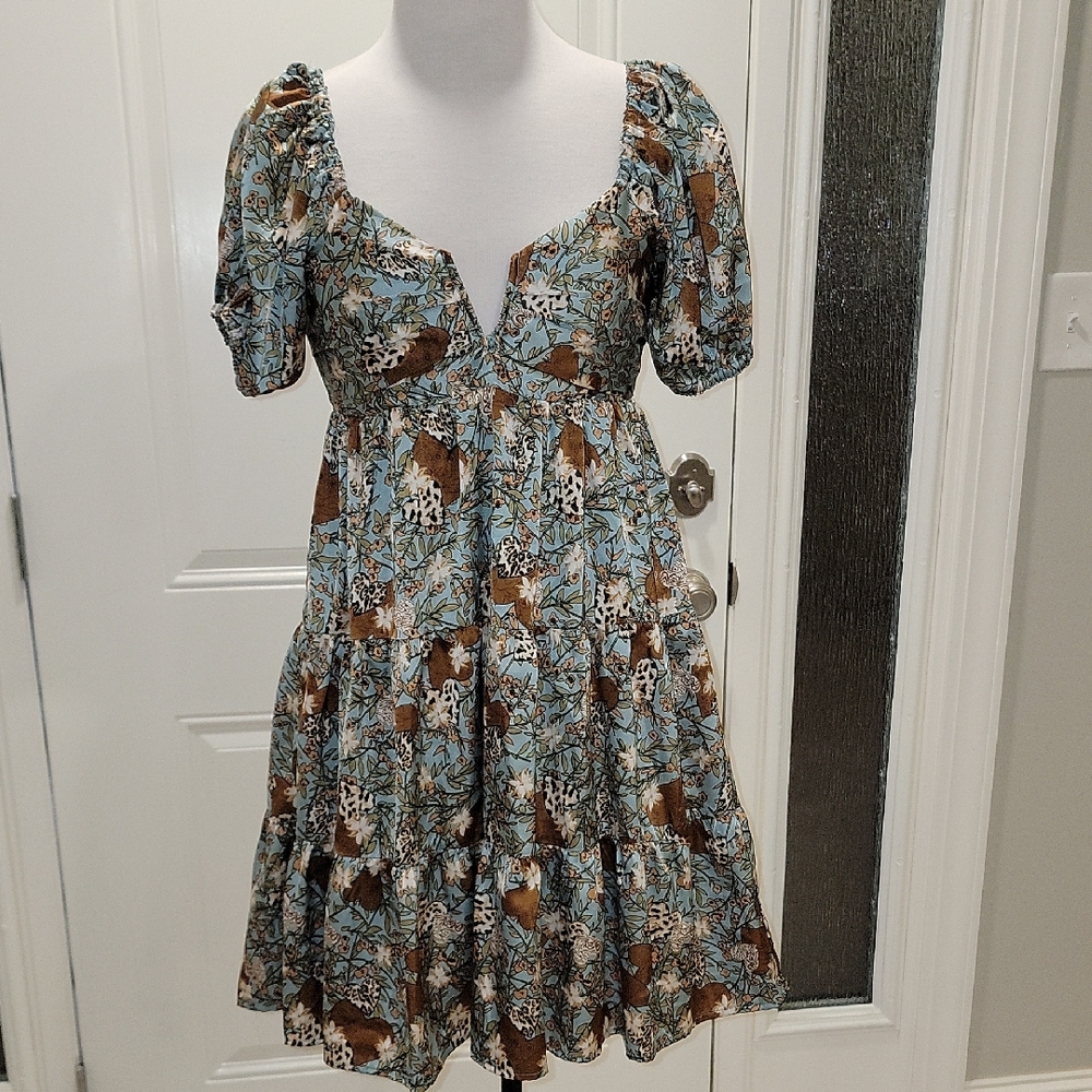 Entro Blue and Brown Floral Mini Dress